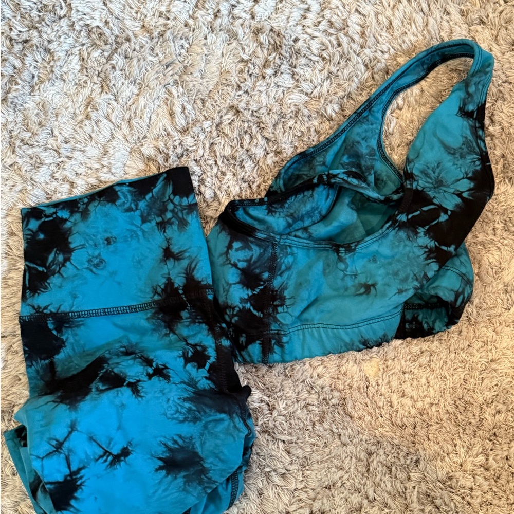 Blue and Black Tie-Dye Activewear Set